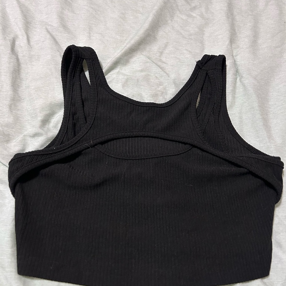 Black Ribbed Cut-Out Tank Top